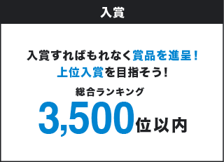 入賞 入賞すればもれなく賞品を進呈！上位入賞を目指そう！総合ランキング3,500位以内